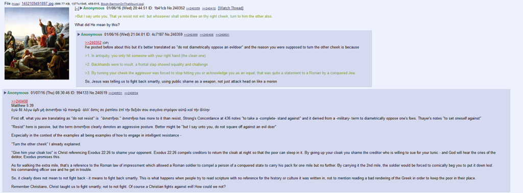 On “Turn the Other Cheek” (Mirror/Transcription of screenshots from 4chan)